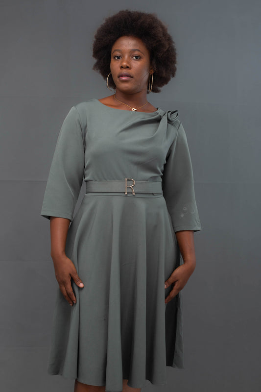 Robe mi- longue vert olive